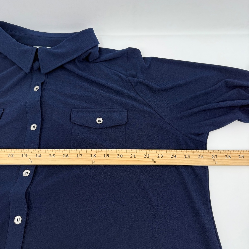 Susan Graver Dress Women 2X Blue Button Up Roll Tab Sleeve Stretch Office Casual - Picture 8 of 10